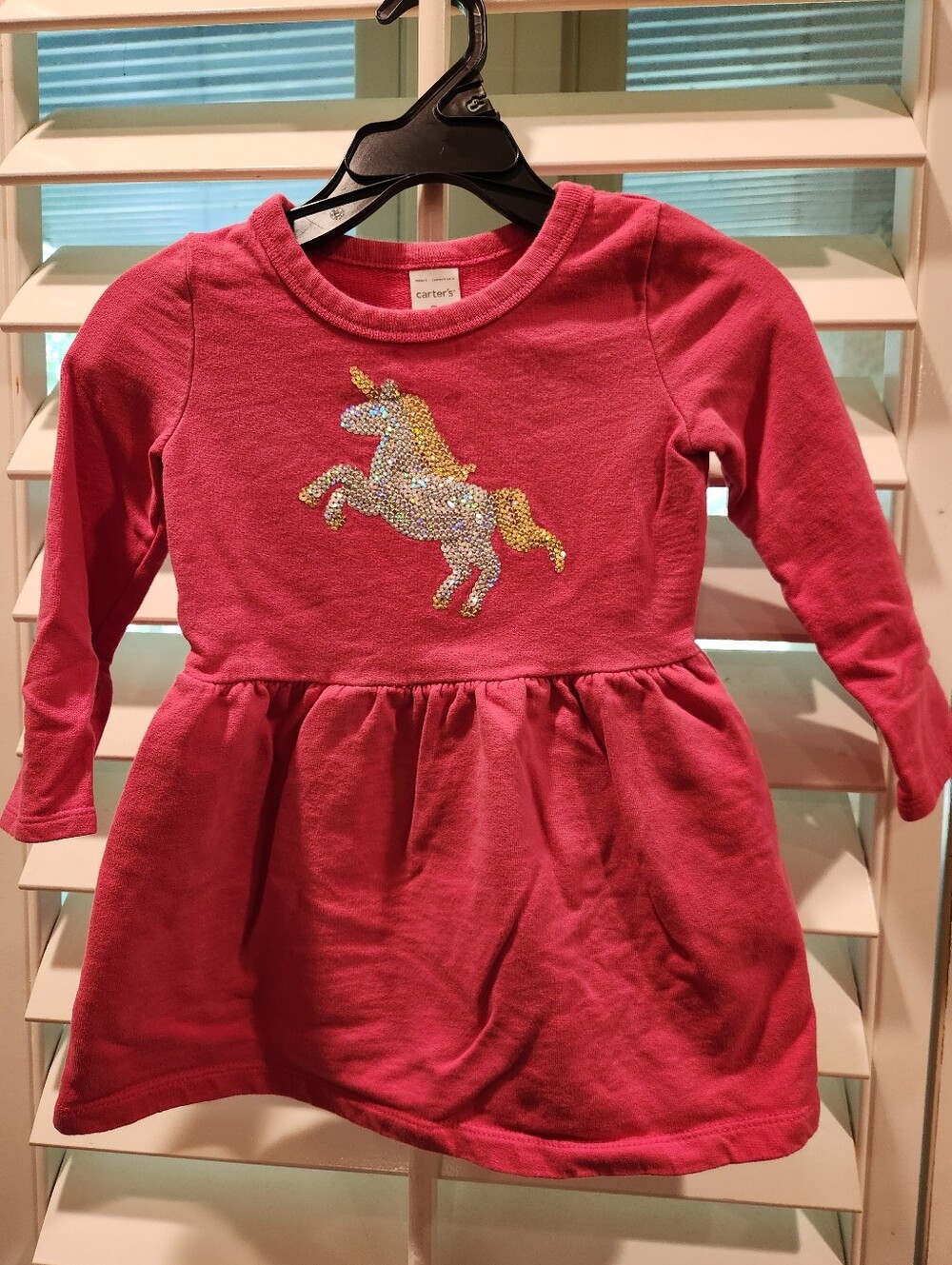 Carter's Pink Unicorn Sequin Long-Sleeve Dress for Girls, Size 2T